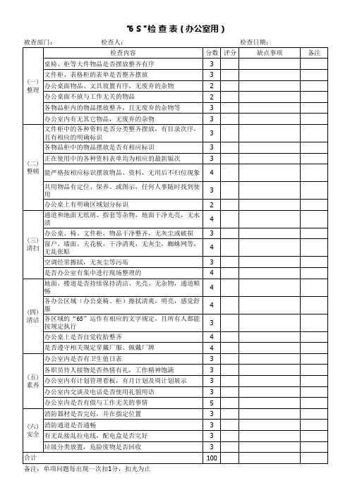 办公室6S检查表