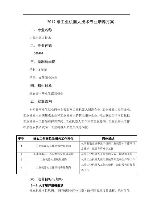 2017级工业机器人技术专业培养方案(新模板)