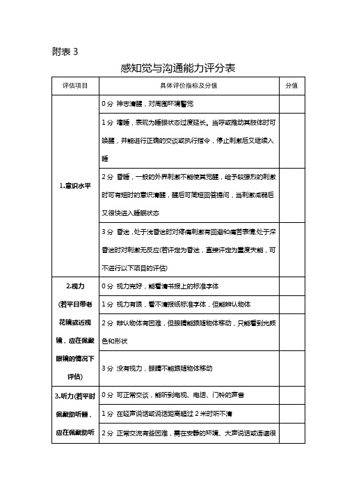 附表3感知觉与沟通能力评分表