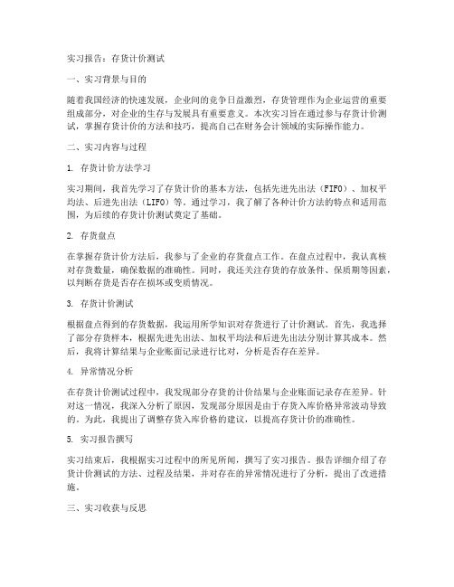 存货计价测试实习报告