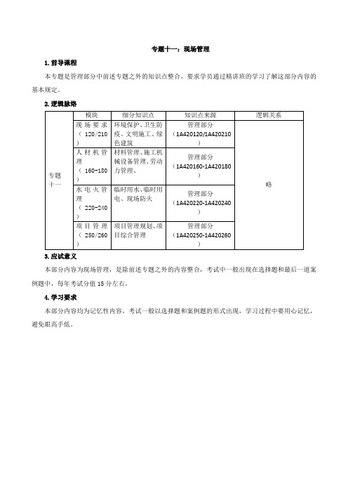 2017一建-建筑实务-特训班-27、2017一建建筑实务特训专题十一：现场管理(一)
