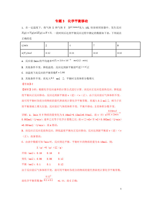 (人教版)2020年高考化学一轮复习 化学反应速率和化学平衡 专题03 化学平衡的移动练习