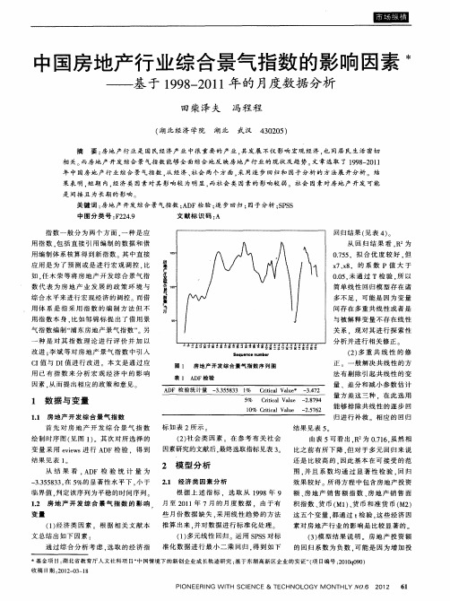 中国房地产行业综合景气指数的影响因素——基于1998-2011年的月度数据分析