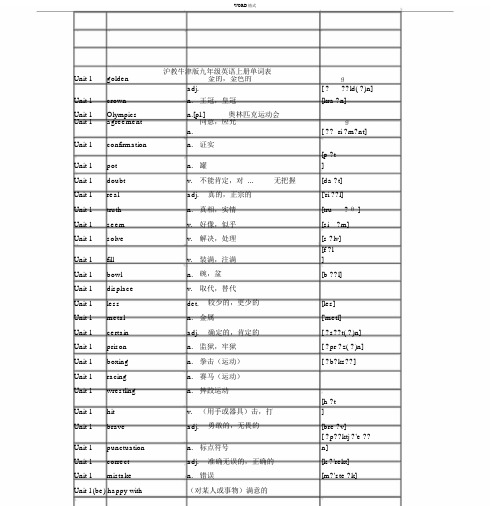 沪教牛津版本初中九年级的英语上册的单词表.doc