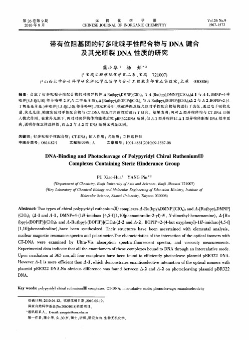 带有位阻基团的钌多吡啶手性配合物与DNA键合及其光断裂DNA性质的研究