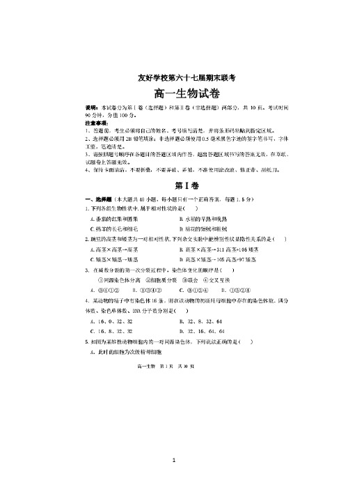 吉林省田家炳高级中学2018-2019学年高一(六十七届友好学校)下学期期末联考生物试题 Word版含答案