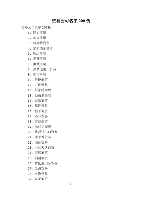 贸易公司名字200例