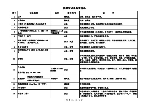 档案室设备采购清单