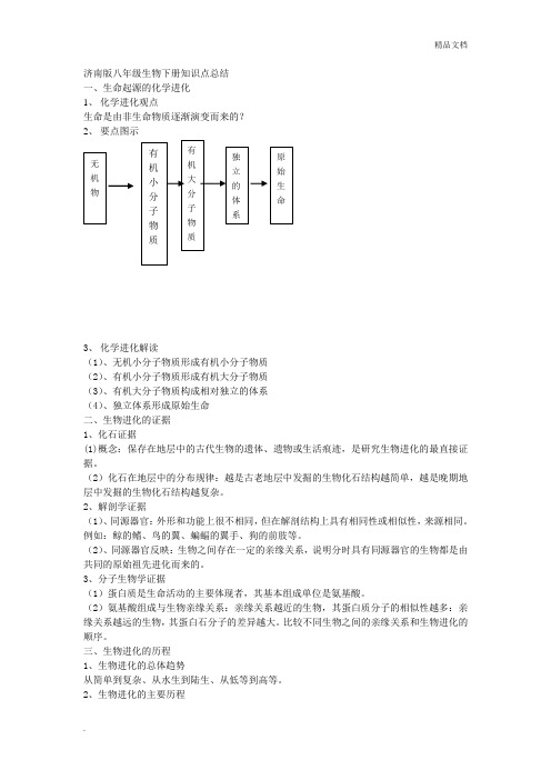 济南版八年级生物下册知识点