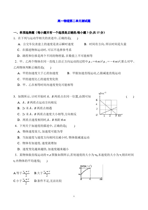 高一物理第二单元测试题(人教版)(1)