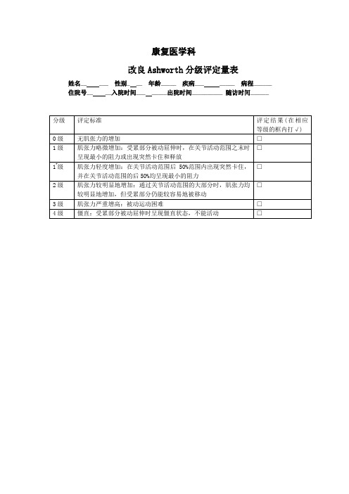 改良Ashworth分级评定量表