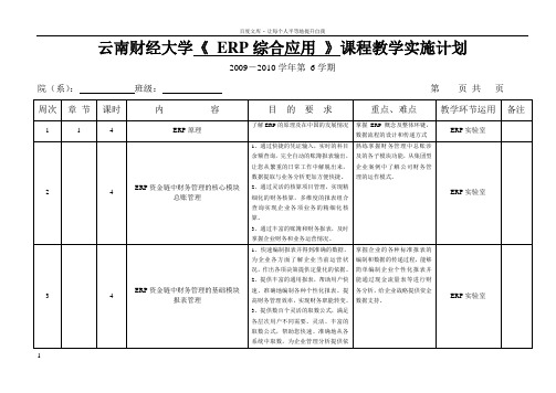 云南财经大学课程教学实施计划(ERP综合应用)