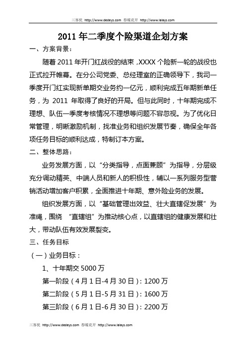 2011年保险公司二季度个险渠道企划方案