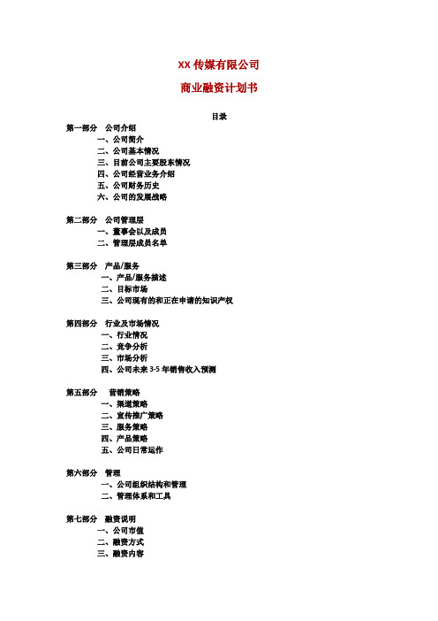 影视传媒股份公司融资计划