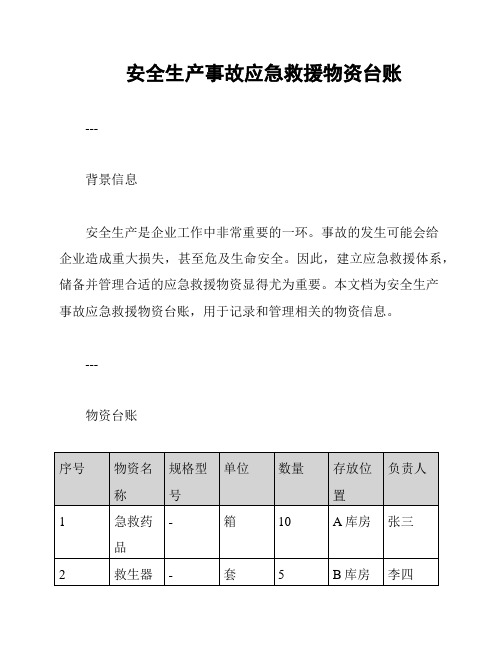 安全生产事故应急救援物资台账