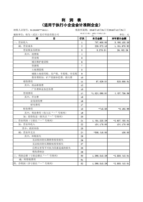 空白 小企业会计准则(资产负债表利润表)精华