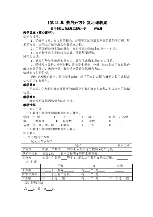 华师大版八年级上册《第11章-数的开方》复习课教案