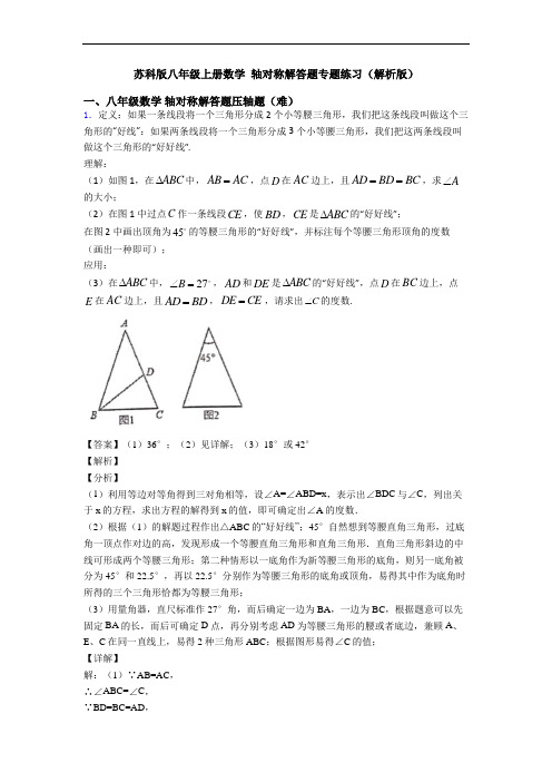 苏科版八年级上册数学 轴对称解答题专题练习(解析版)