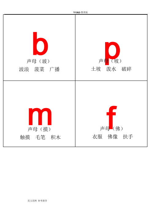 汉语拼音字母表卡片红色字-读音[A4直接打印]