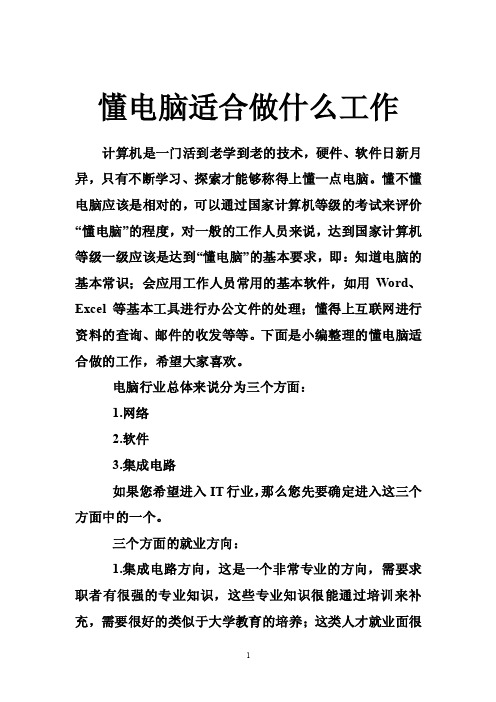 懂电脑适合做什么工作