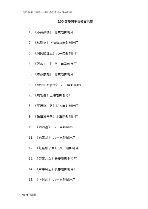 100部爱国主义教育影片说课材料