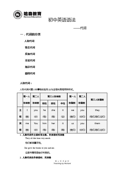 初中英语语法 代词