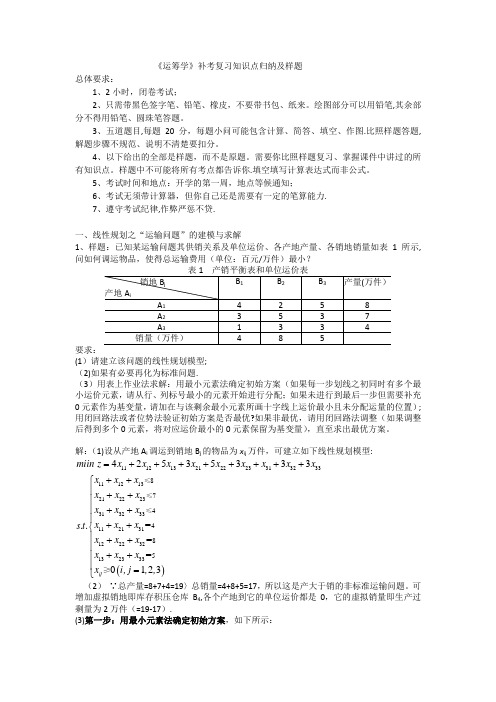 2015年运筹学补考复习知识点归纳及样题