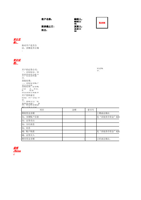 资产审计底稿模板-交易性金融资产(含附属全套EXCEL表)