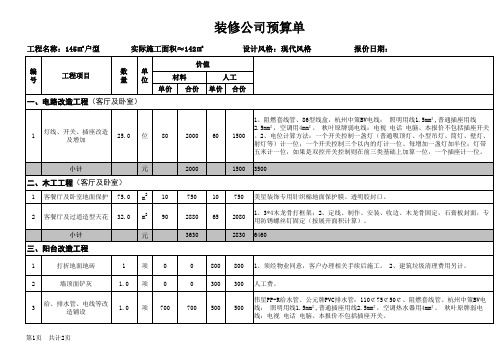 装修公司预算单