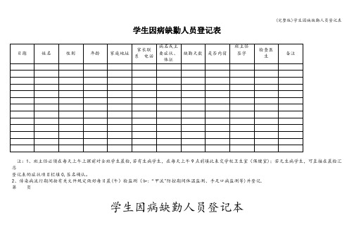 (完整版)学生因病缺勤人员登记表