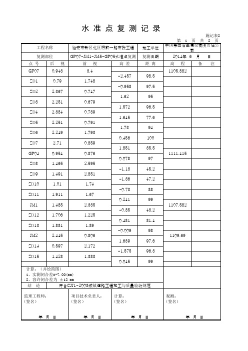 水准复测记录表