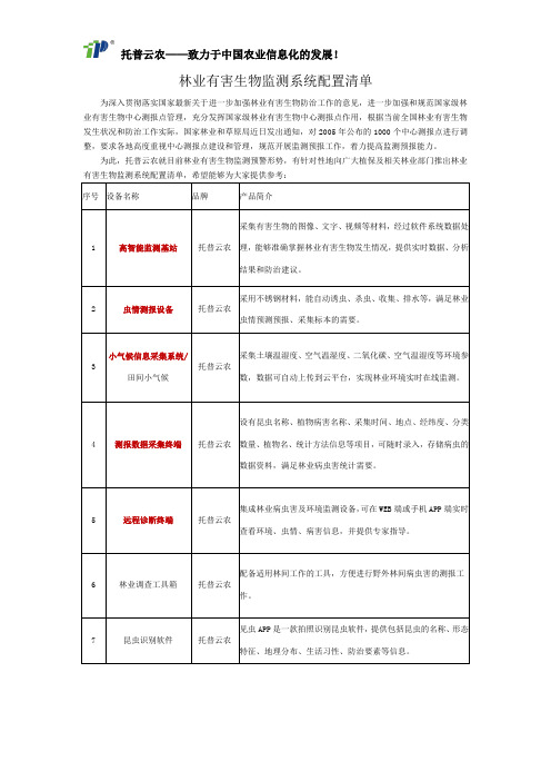 林业有害生物监测系统配置清单