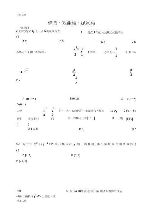 高考数学第一轮复习单元试卷-椭圆、双曲线、抛物线