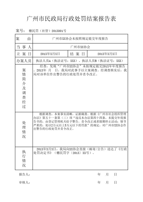 行政处罚结案报告表