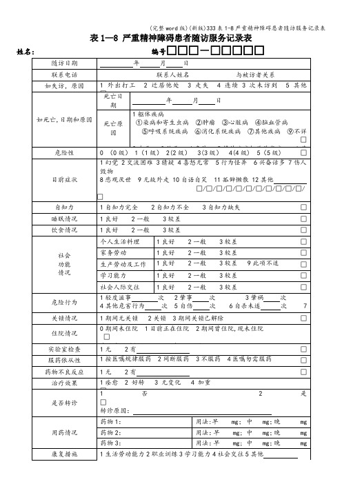 (完整word版)(新版)333表1-8严重精神障碍患者随访服务记录表