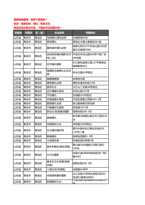 新版山东省青岛市黄岛区婚庆公司企业公司商家户名录单联系方式地址大全227家