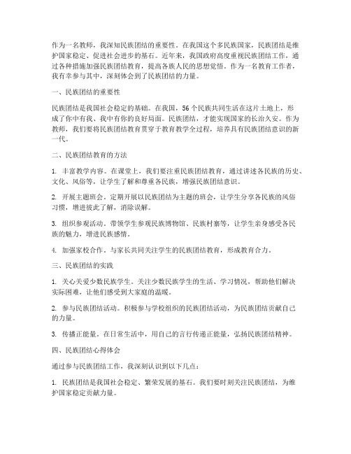 教师民族大团结心得体会