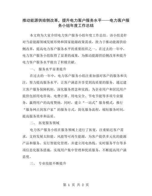 推动能源供给侧改革,提升电力客户服务水平——电力客户服务小组年度工作总结