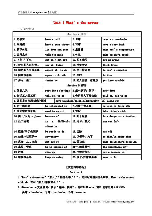 人教八下英语Unit1What’sthematter短语语法知识点汇总