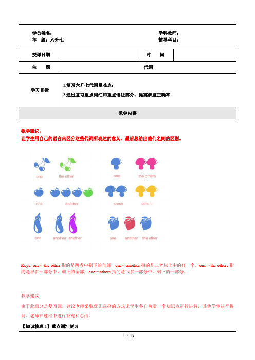 小升初暑期英语六升七新七年级新初一讲义第5讲 代词(含练习答案)