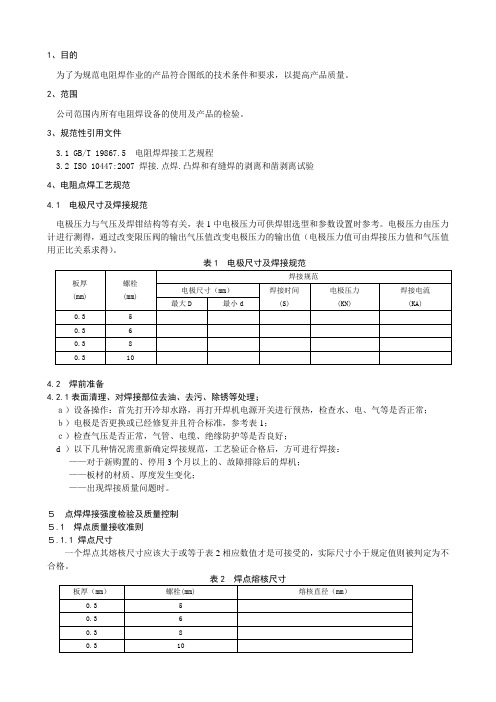 电阻焊工艺规范和质量控制