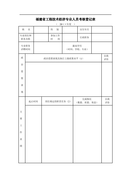 福建省工程技术经济专业人员考核登记表