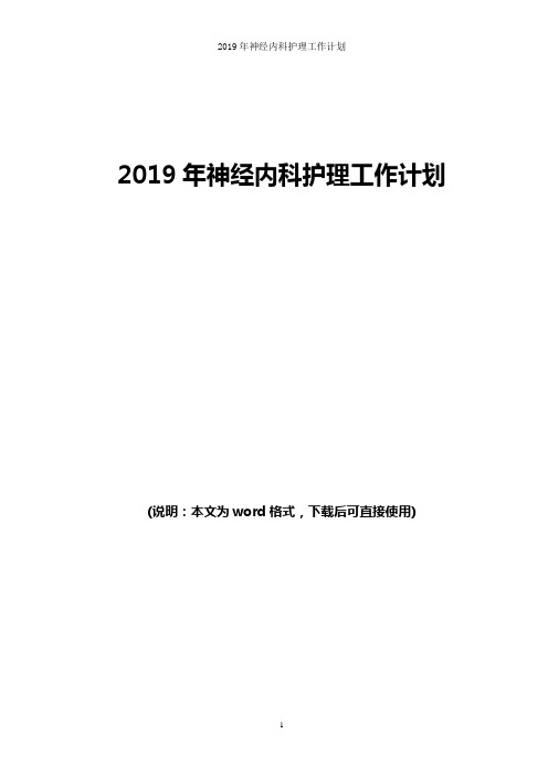 2019年神经内科护理工作计划