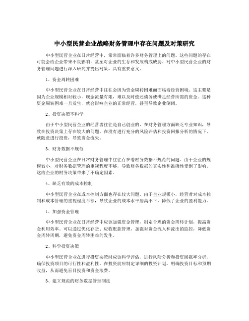 中小型民营企业战略财务管理中存在问题及对策研究