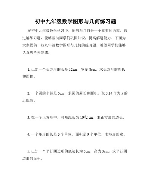 初中九年级数学图形与几何练习题