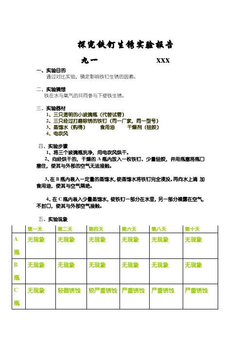 探究铁钉生锈实验报告