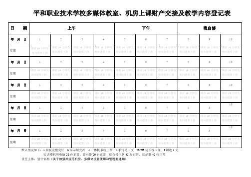 平和职业技术学校多媒体教室、机房上课财产交接及教学内容登记表