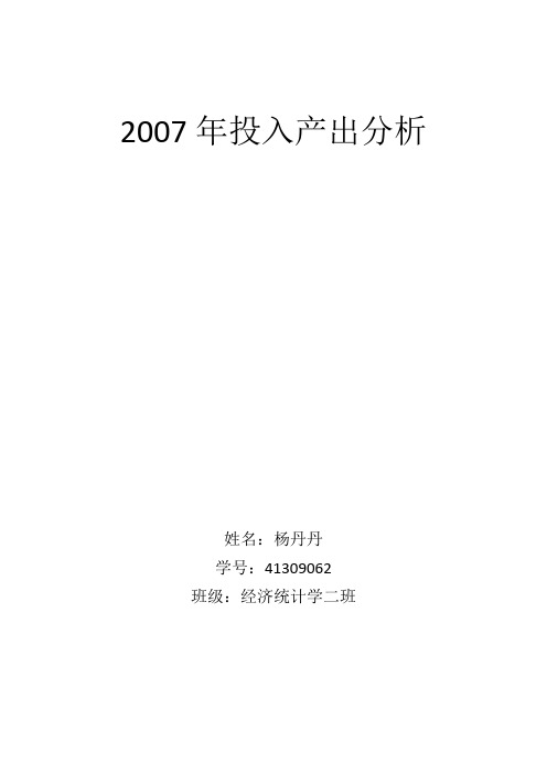 2007年投入产出分析