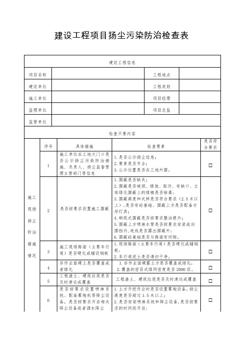 建设工程项目扬尘污染防治检查表