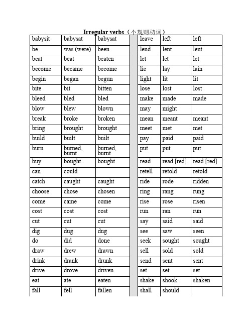 不规则动词表(完整版)